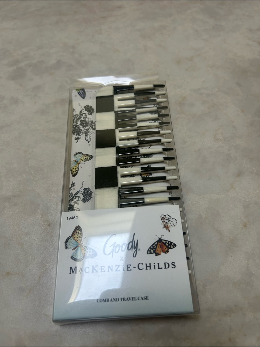 MacKenzie-Childs Black and White Goody Comb and Travel Case